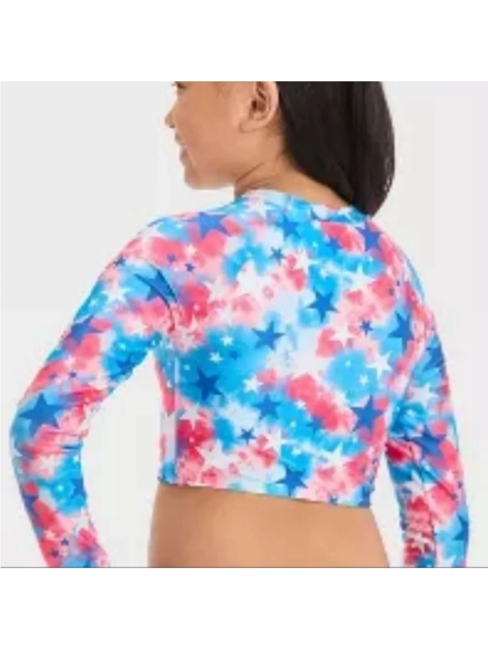 Cat & Jack Girls' 2 Piece Long Sleeve Rash Guard Red White & Blue Star Tie-Dye L